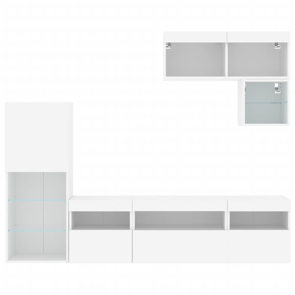 6 Piece TV Wall Units with LED White Engineered Wood