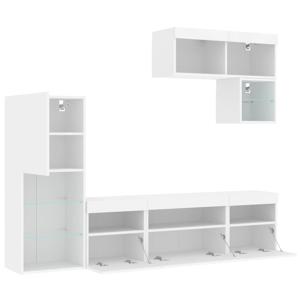 6 Piece TV Wall Units with LED White Engineered Wood