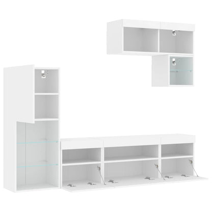 6 Piece TV Wall Units with LED White Engineered Wood