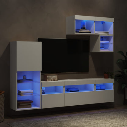 6 Piece TV Wall Units with LED White Engineered Wood
