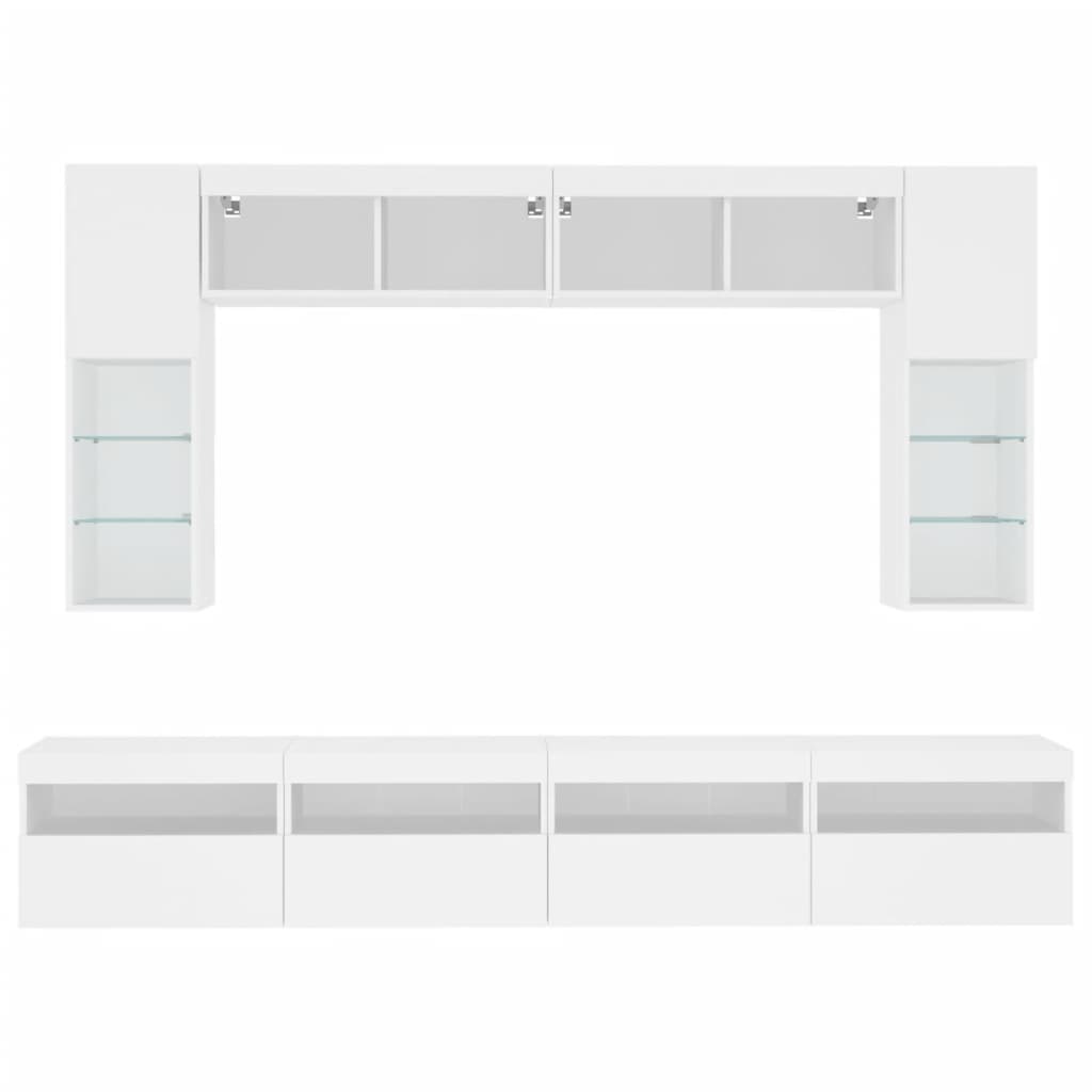 8 Piece TV Wall Cabinet Set with LED Lights White