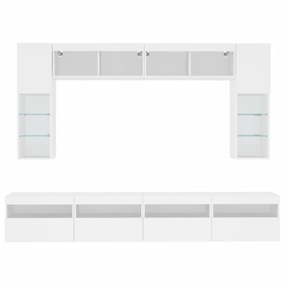 8 Piece TV Wall Cabinet Set with LED Lights White
