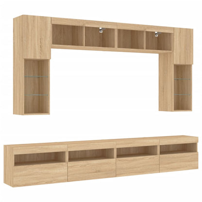 8 Piece TV Wall Cabinet Set with LED Lights Sonoma Oak