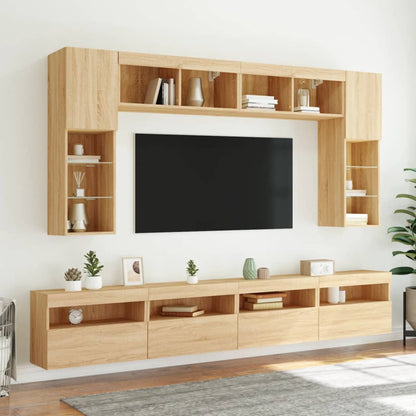 8 Piece TV Wall Cabinet Set with LED Lights Sonoma Oak