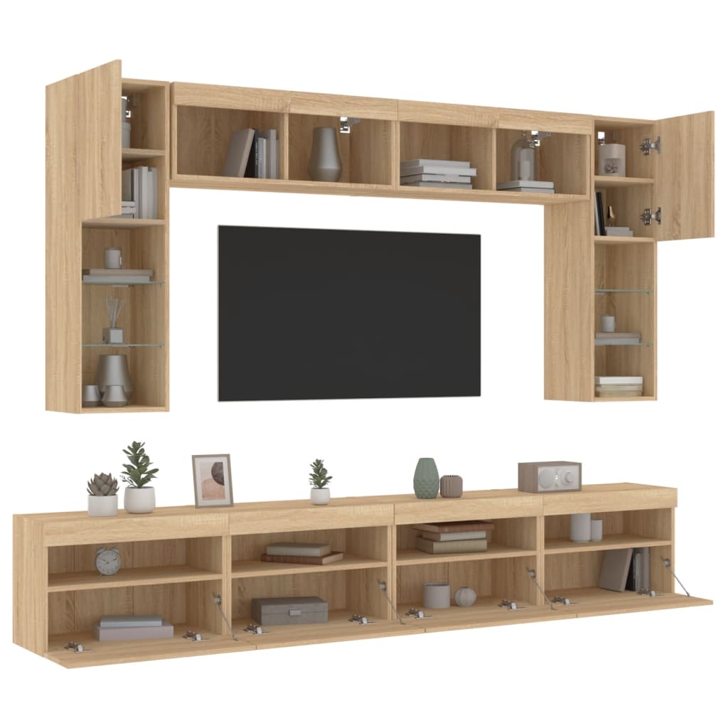 8 Piece TV Wall Cabinet Set with LED Lights Sonoma Oak