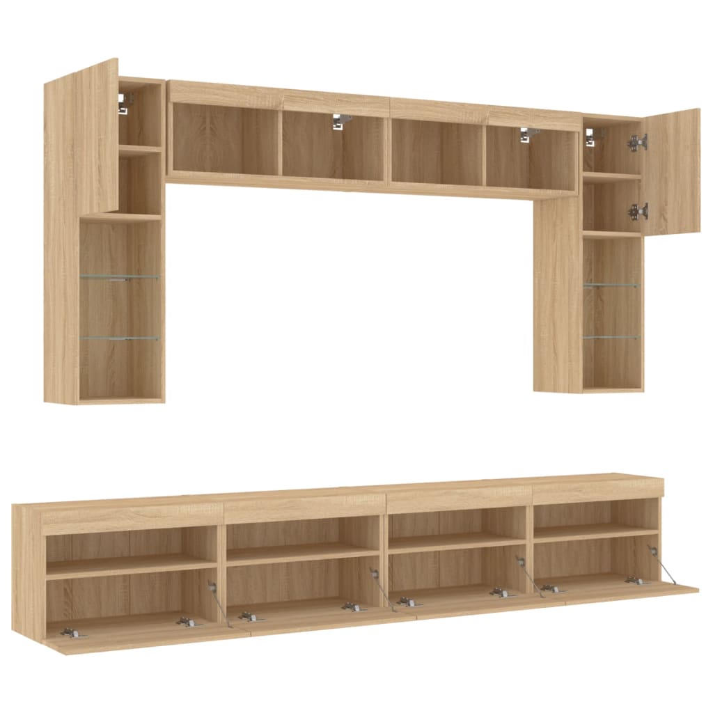 8 Piece TV Wall Cabinet Set with LED Lights Sonoma Oak