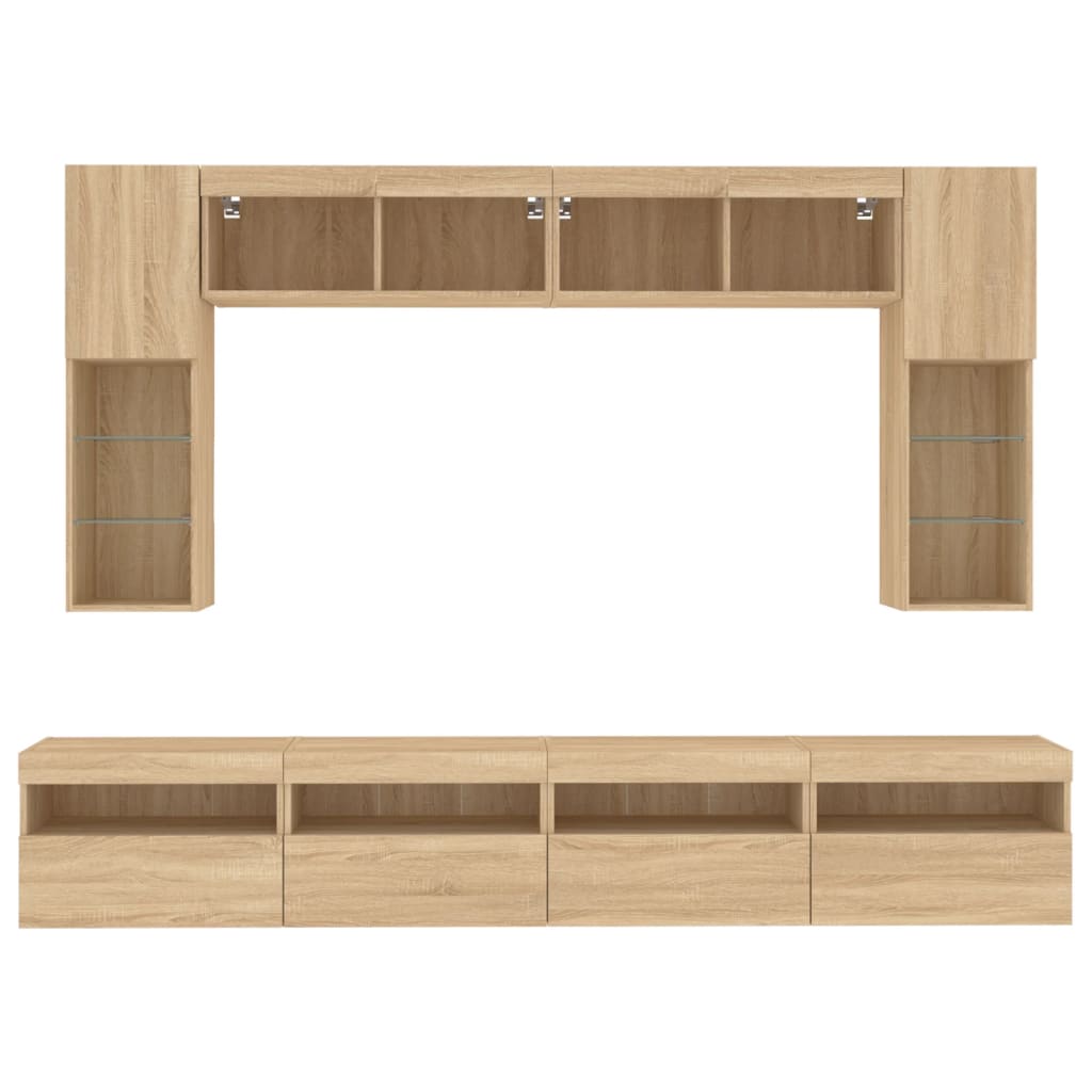 8 Piece TV Wall Cabinet Set with LED Lights Sonoma Oak