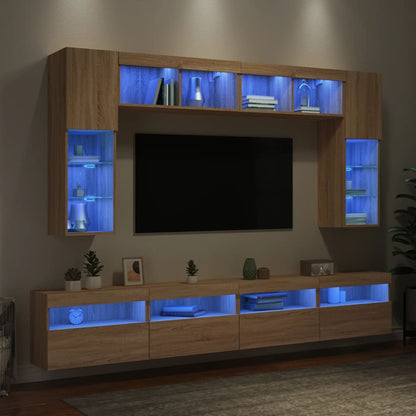 8 Piece TV Wall Cabinet Set with LED Lights Sonoma Oak