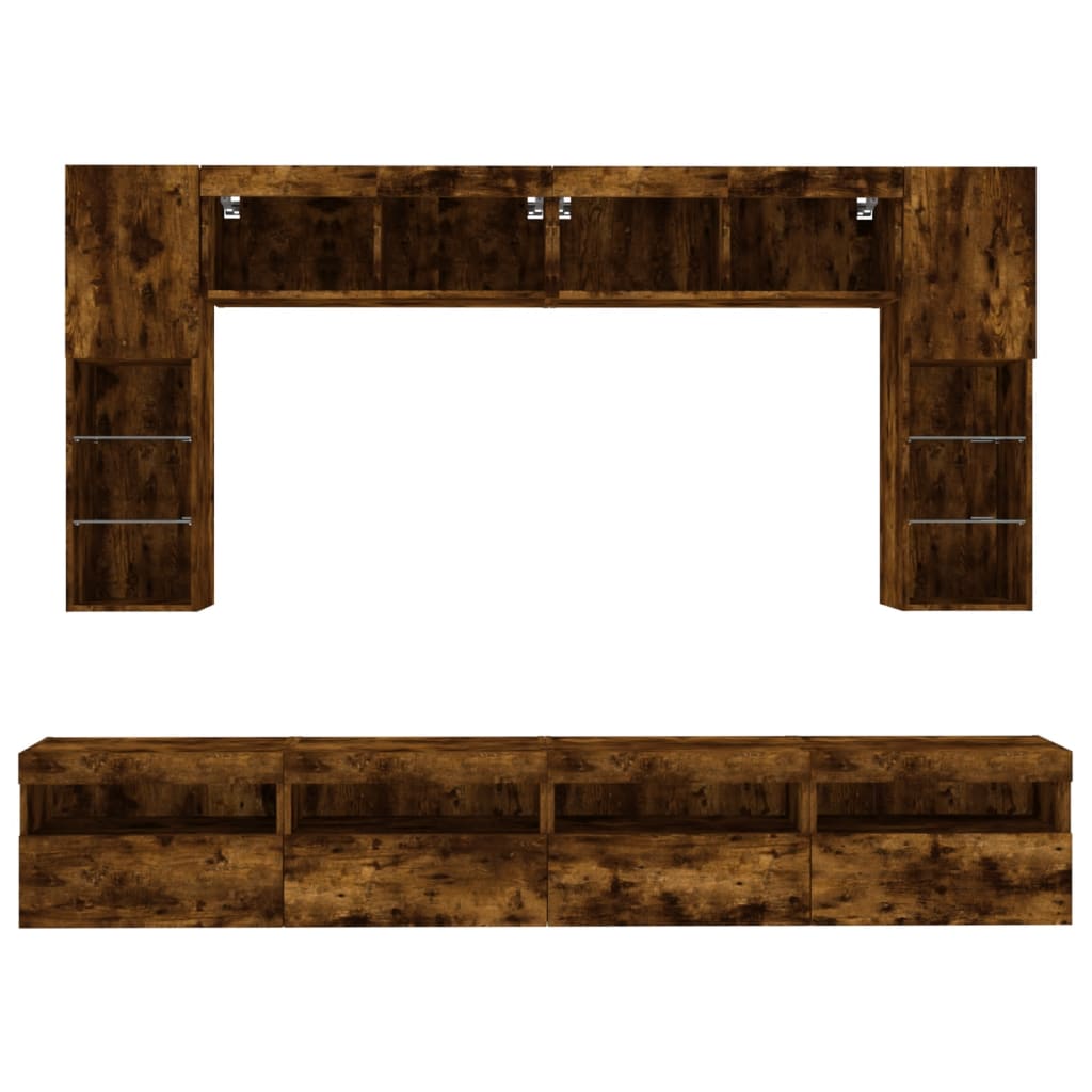 8 Piece TV Wall Cabinet Set with LED Lights Smoked Oak