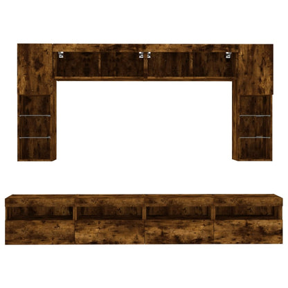 8 Piece TV Wall Cabinet Set with LED Lights Smoked Oak