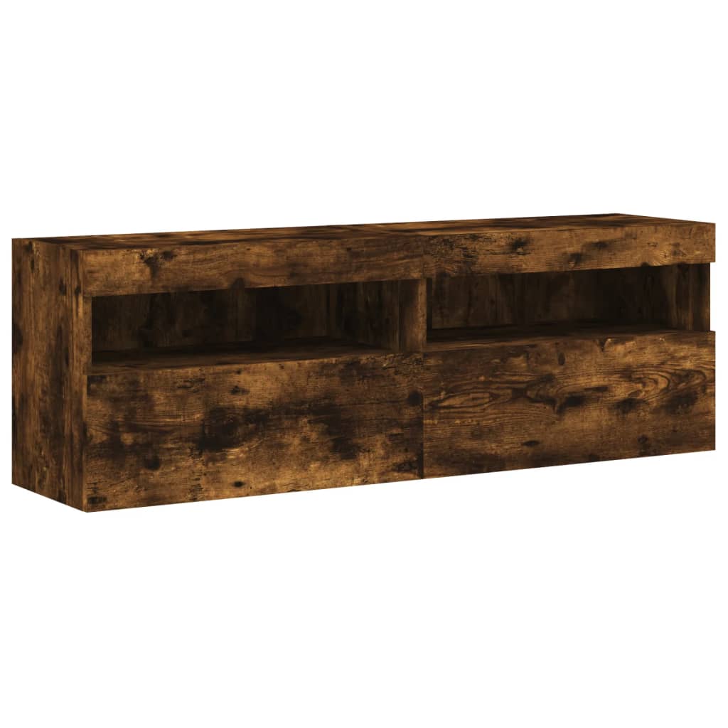 8 Piece TV Wall Cabinet Set with LED Lights Smoked Oak