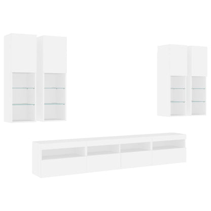 7 Piece TV Wall Cabinet Set with LED Lights White
