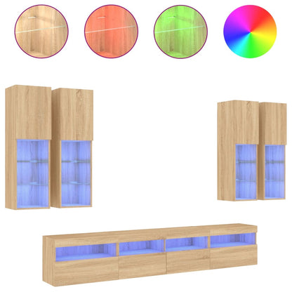 7 Piece TV Wall Cabinet Set with LED Lights Sonoma Oak