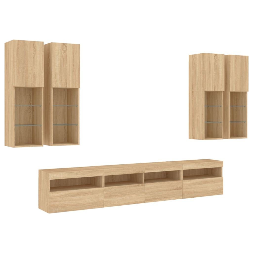 7 Piece TV Wall Cabinet Set with LED Lights Sonoma Oak