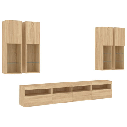 7 Piece TV Wall Cabinet Set with LED Lights Sonoma Oak
