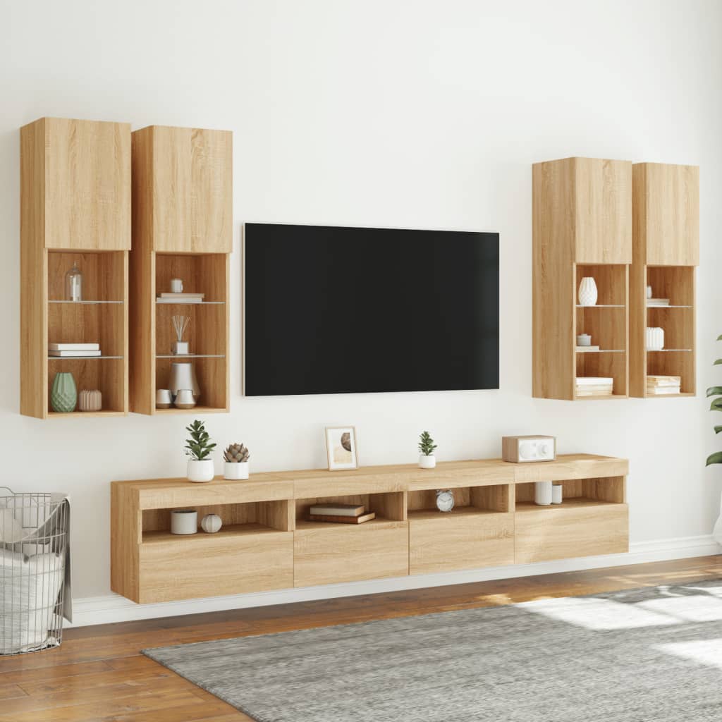 7 Piece TV Wall Cabinet Set with LED Lights Sonoma Oak