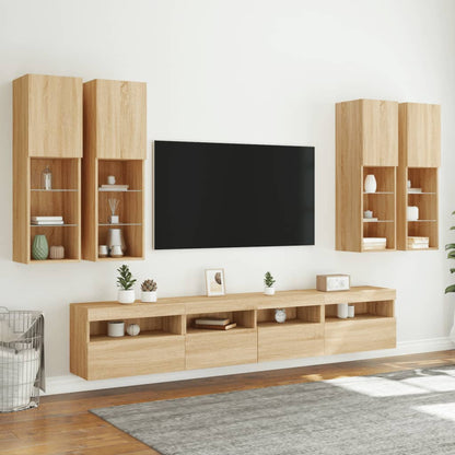 7 Piece TV Wall Cabinet Set with LED Lights Sonoma Oak