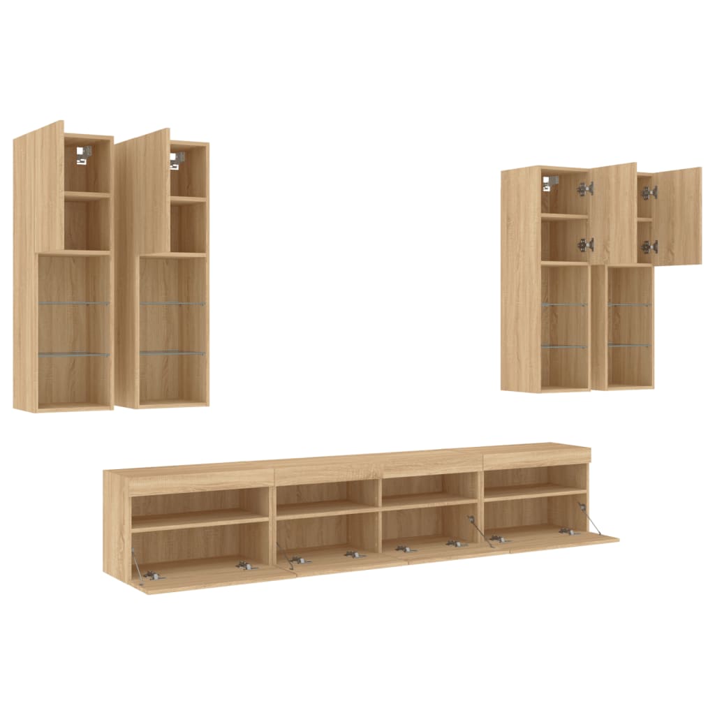 7 Piece TV Wall Cabinet Set with LED Lights Sonoma Oak
