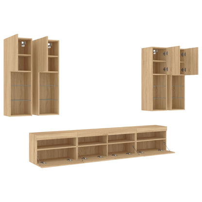 7 Piece TV Wall Cabinet Set with LED Lights Sonoma Oak