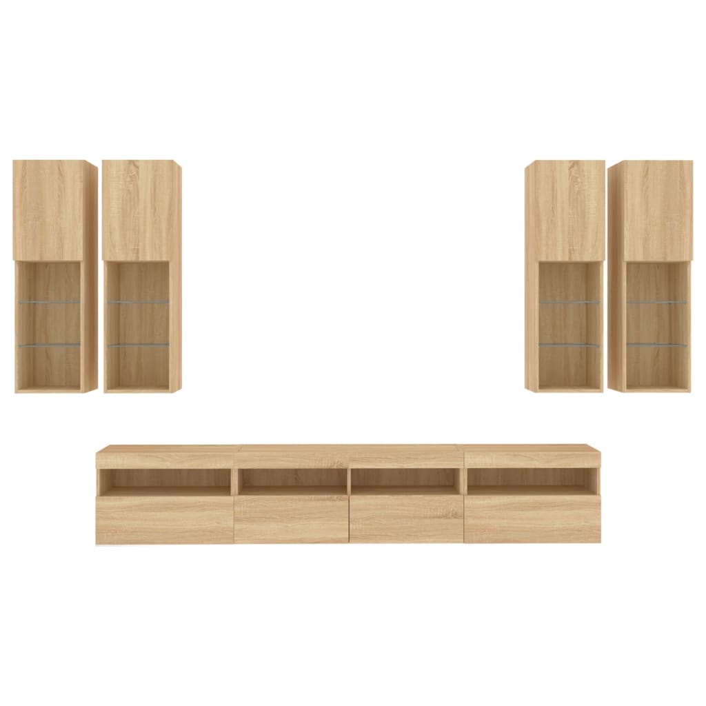 7 Piece TV Wall Cabinet Set with LED Lights Sonoma Oak
