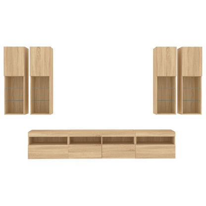 7 Piece TV Wall Cabinet Set with LED Lights Sonoma Oak