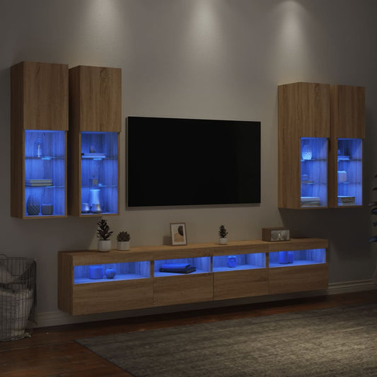 7 Piece TV Wall Cabinet Set with LED Lights Sonoma Oak
