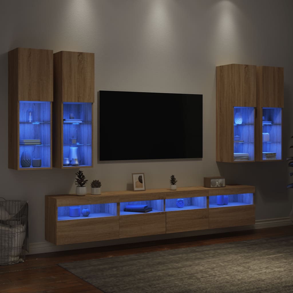 7 Piece TV Wall Cabinet Set with LED Lights Sonoma Oak