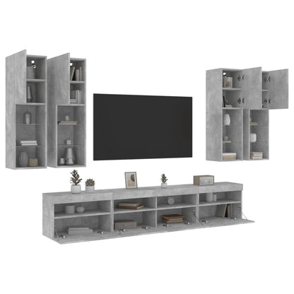 7 Piece TV Wall Cabinet Set with LED Lights Concrete Grey