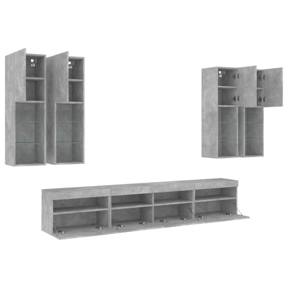 7 Piece TV Wall Cabinet Set with LED Lights Concrete Grey