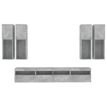 7 Piece TV Wall Cabinet Set with LED Lights Concrete Grey