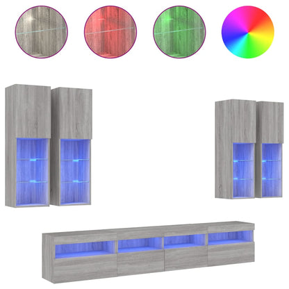 7 Piece TV Wall Cabinet Set with LED Lights Grey Sonoma