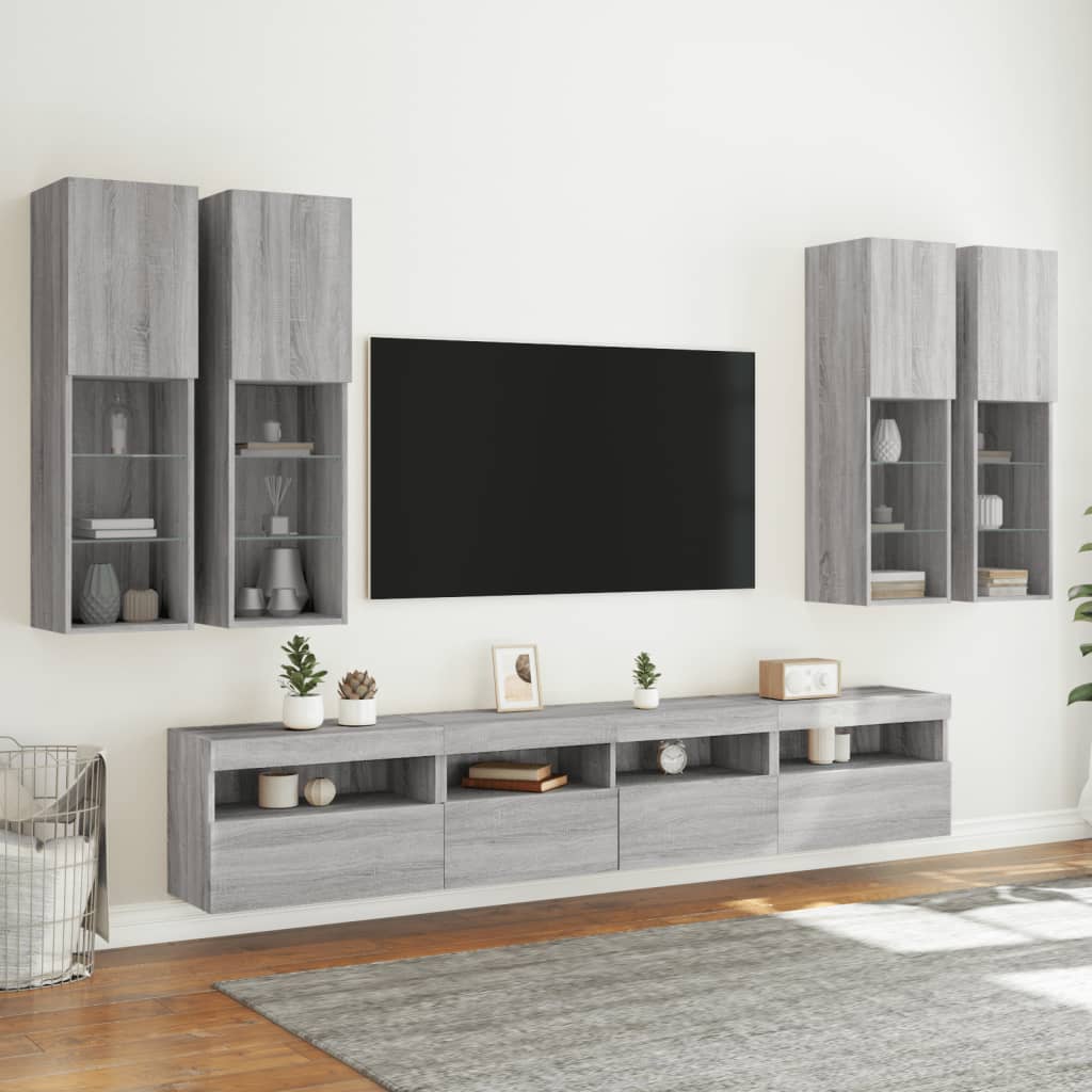 7 Piece TV Wall Cabinet Set with LED Lights Grey Sonoma