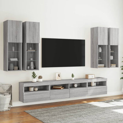 7 Piece TV Wall Cabinet Set with LED Lights Grey Sonoma