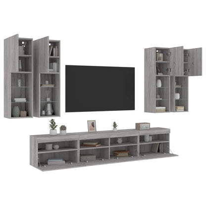 7 Piece TV Wall Cabinet Set with LED Lights Grey Sonoma