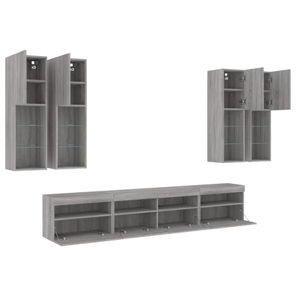 7 Piece TV Wall Cabinet Set with LED Lights Grey Sonoma