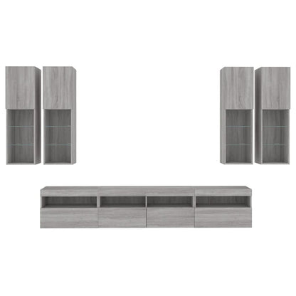7 Piece TV Wall Cabinet Set with LED Lights Grey Sonoma
