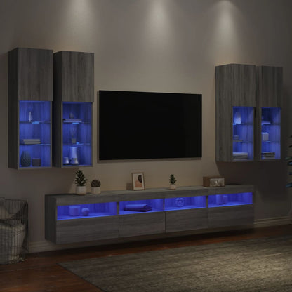7 Piece TV Wall Cabinet Set with LED Lights Grey Sonoma