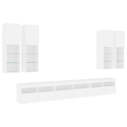 7 Piece TV Wall Cabinet Set with LED Lights White