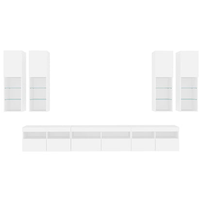 7 Piece TV Wall Cabinet Set with LED Lights White