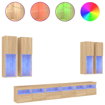 7 Piece TV Wall Cabinet Set with LED Lights Sonoma Oak