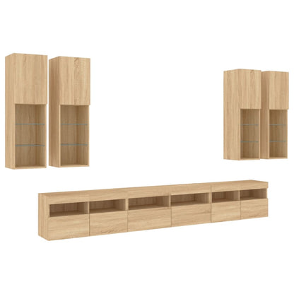 7 Piece TV Wall Cabinet Set with LED Lights Sonoma Oak