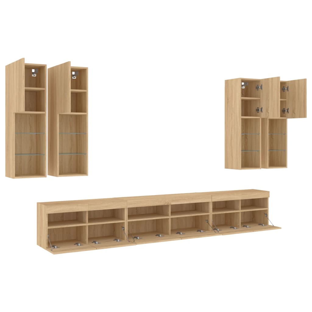 7 Piece TV Wall Cabinet Set with LED Lights Sonoma Oak
