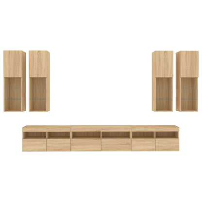 7 Piece TV Wall Cabinet Set with LED Lights Sonoma Oak
