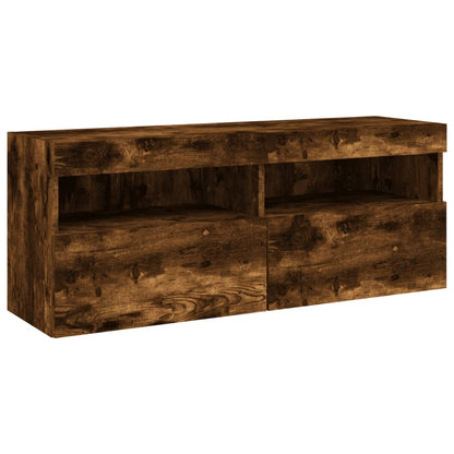 7 Piece TV Wall Cabinet Set with LED Lights Smoked Oak