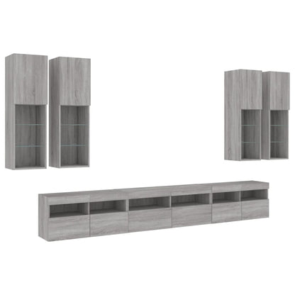 7 Piece TV Wall Cabinet Set with LED Lights Grey Sonoma