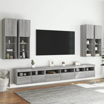 7 Piece TV Wall Cabinet Set with LED Lights Grey Sonoma