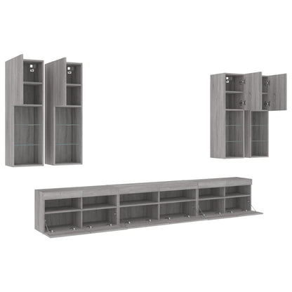 7 Piece TV Wall Cabinet Set with LED Lights Grey Sonoma