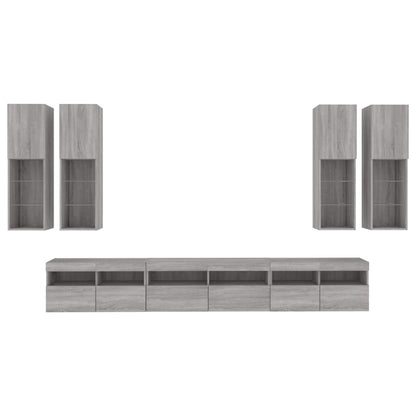 7 Piece TV Wall Cabinet Set with LED Lights Grey Sonoma