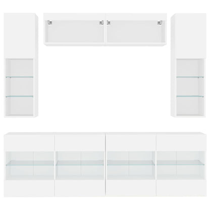 6 Piece TV Wall Cabinet Set with LED Lights White