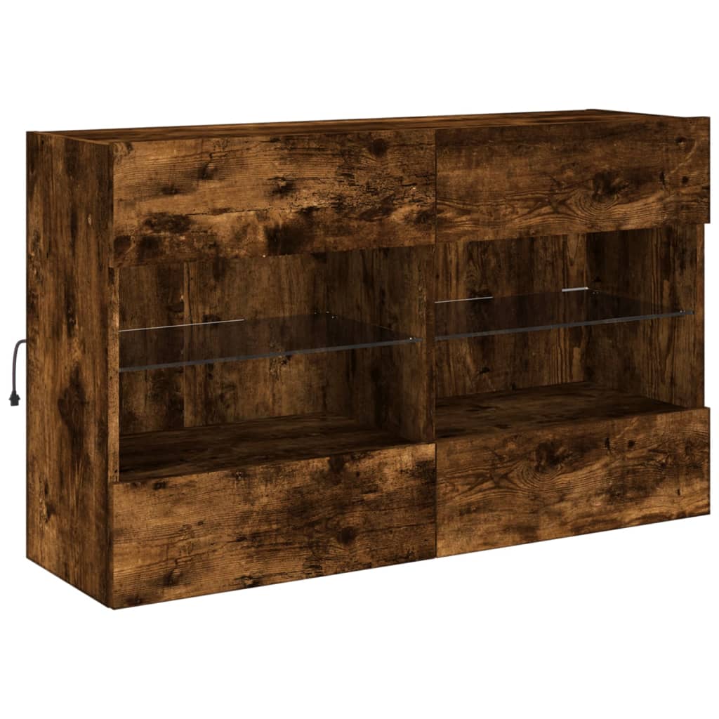 6 Piece TV Wall Cabinet Set with LED Lights Smoked Oak